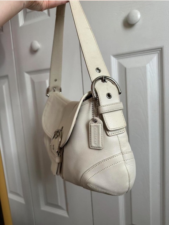 Coach White Leather Soho Bag with Buckle Detail